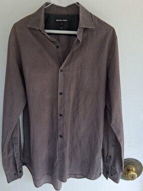 Michael Kors Mens Slim Fit Burgundy Floral Print Long Sleeve Button Down Shirt L